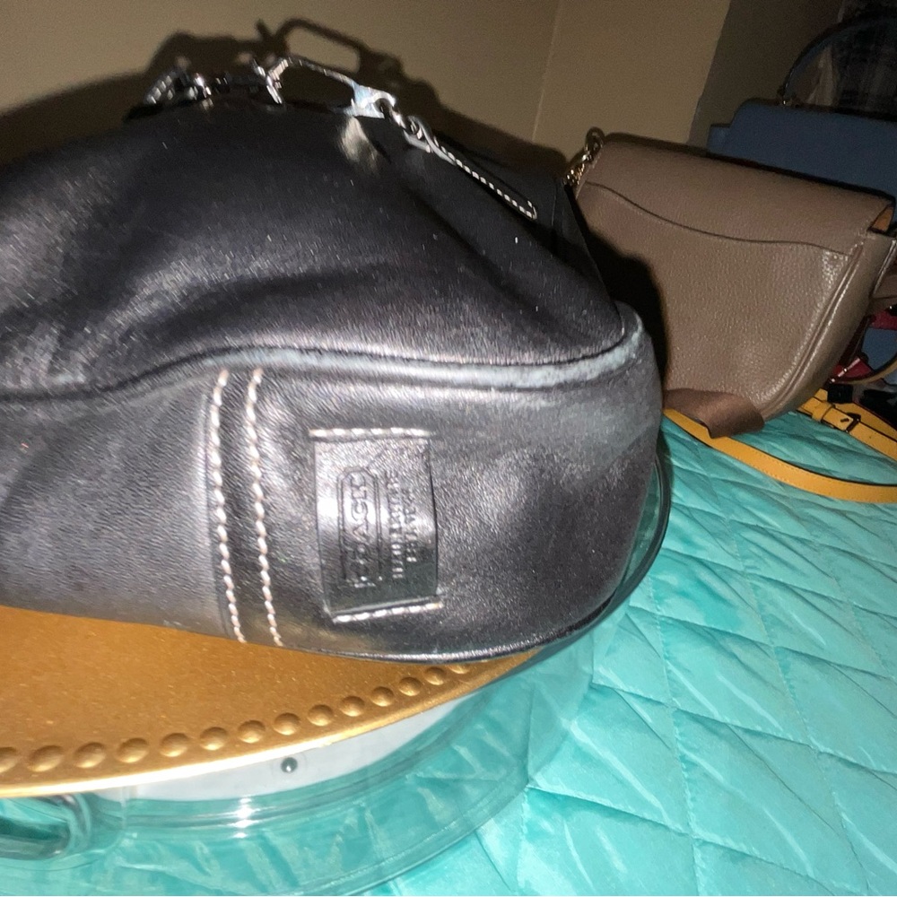 Coach Hampton Clip Hobo 7751 Black Leather Y2K 2002 Contrast Stitch Vintage - Picture 7 of 13